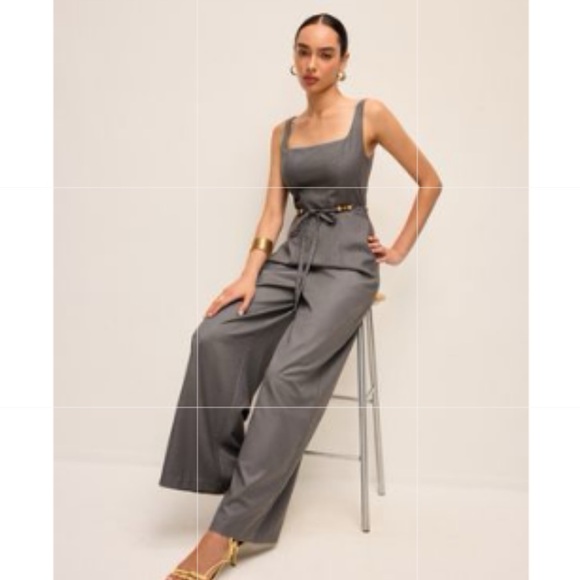 Commense Dresses & Skirts - Square Neck Belted Jumpsuit With Beaded Waist Tie